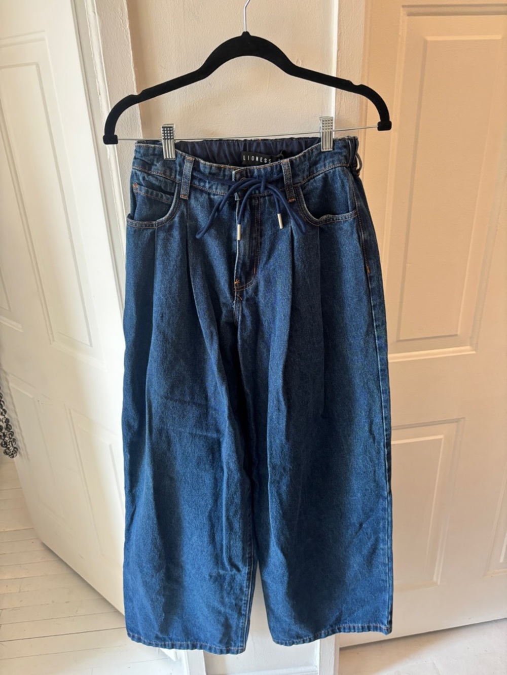 Lioness Slouched Tie Up Jean in Dark Denim